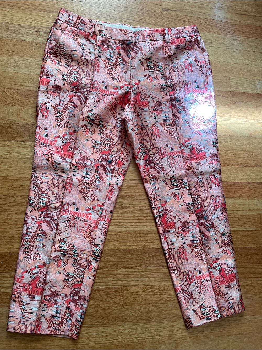 J. Crew Coral Pink Floral-Print Trousers